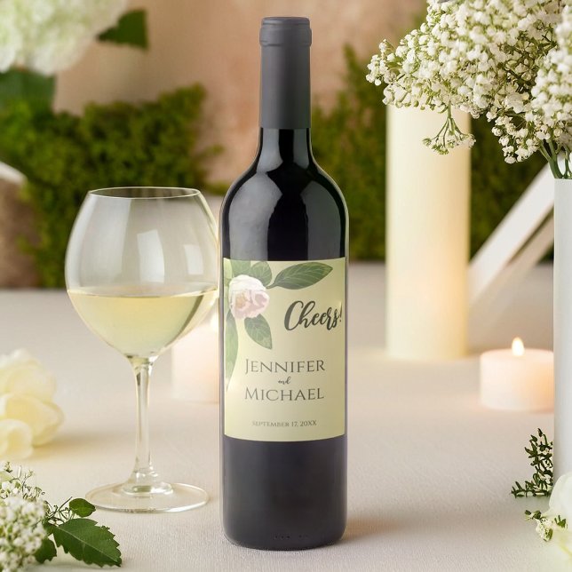 Grönska Blommig Enkel Elegant Bröllop Vinflaska Etikett (Greenery Floral Simple Elegant Wedding Wine Label)