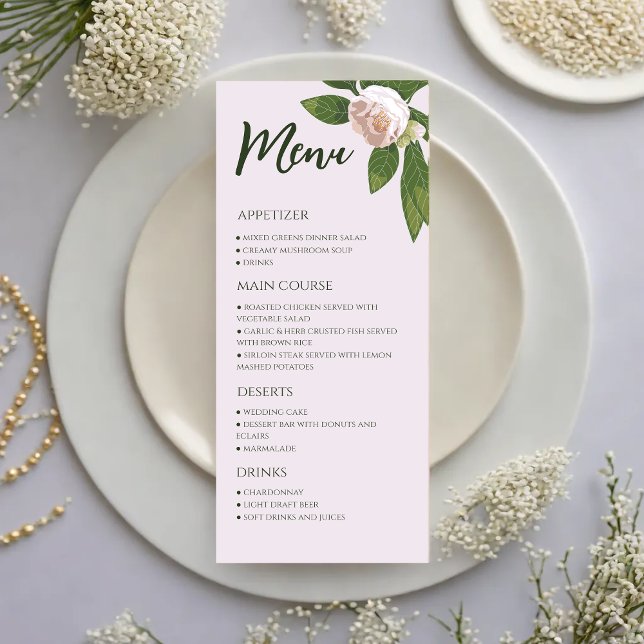 Grönska Blommig Enkel Elegant Bröllopsmeny (Greenery Floral Simple Elegant Wedding Menu)