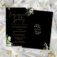 Grönska Blommig Svart Och Guld Förlovningsfest