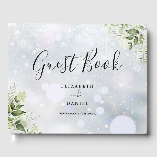 Grönska Blommig Vinterbröllopskrift Gästböcker (Framsida)