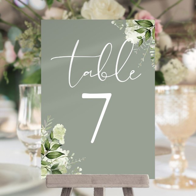 Grönska BlommigSalvia Grön Bröllops Bordnummer Inbjudningar (Greenery FloralSage Green Wedding Table Number)