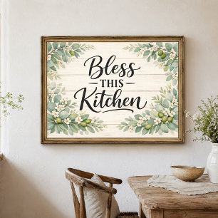 Grönska Blommor Välsigna Denna Kök Väggkonst Affis