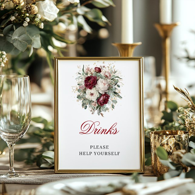 Grönska Blush Burgundy Drycker Bordplatsch Poster (Greenery Blush Burgundy Drinks Tabletop Poster)