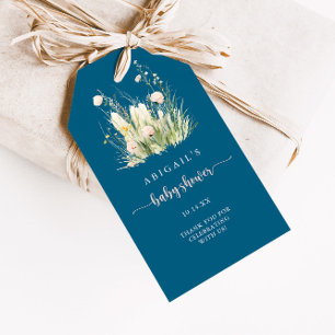 Grönska Boho Vildblomma Navy Blå Barnkalas Presentetikett