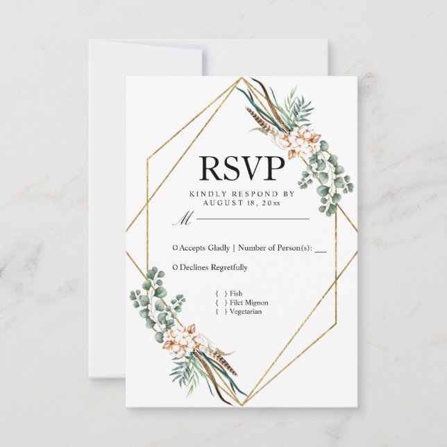 Grönska Bomull Boho Glitter Bröllop RSVP OSA Kort (Framsida)