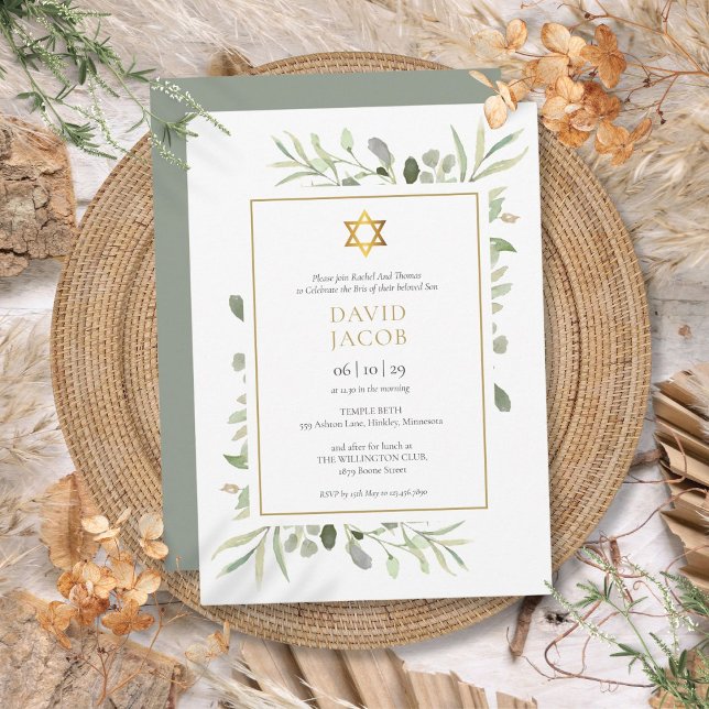 Grönska Brit Milah Judisk namngivning för bebisar Inbjudningar (Greenery Brit Milah Jewish Baby Naming Invitation)
