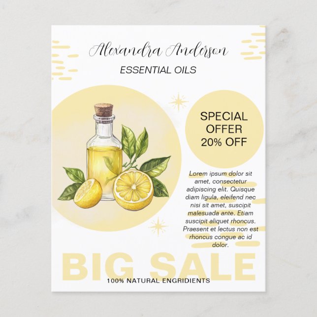 Grönska Citron Essential Oljor Akvarell Botanisk Flygblad (Framsidan)