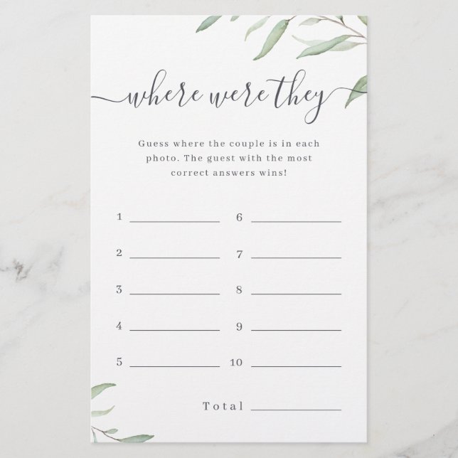 Grönska där de var bröllopsdusch spel (Framsida)