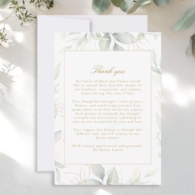 Grönska Efter Begravning Minnesstund Sympati Tack Kort (Greenery After Funeral Memorial Sympathy Thank You Card)