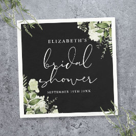 Grönska Elegant Svart Och Vitt Bröllopsdusch Pappersservett