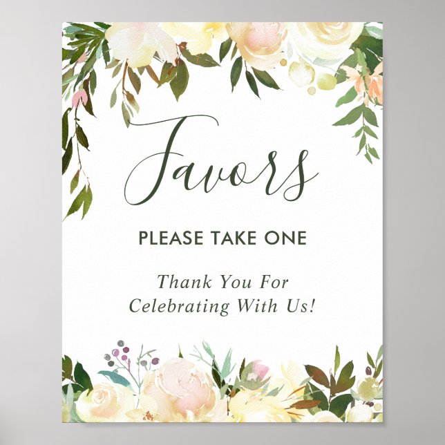 Grönska Elfenbensvit Blommig Bröllopspresent För T Poster (Framsidan)