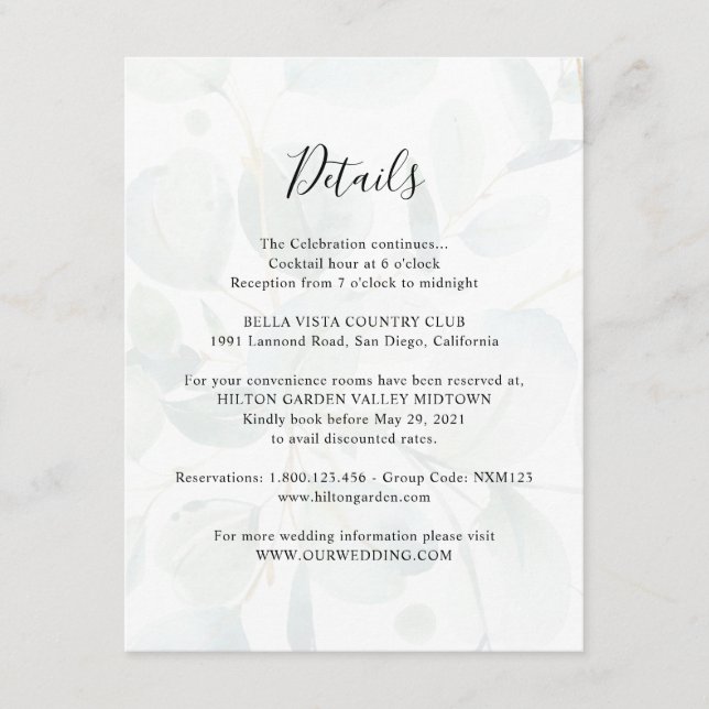 Grönska Eucalyptus Gästinformation Detaljer Tilläggskort (Framsida)