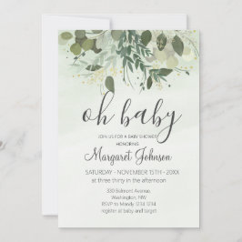 Grönska Eukalyptus Baby Shower Inbjudan