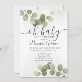Grönska Eukalyptus Baby Shower Inbjudan