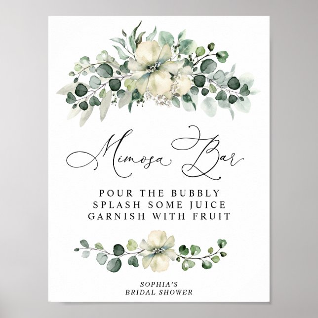 Grönska Eukalyptus Bröllopsdusch Mimosa Bar Poster (Framsidan)
