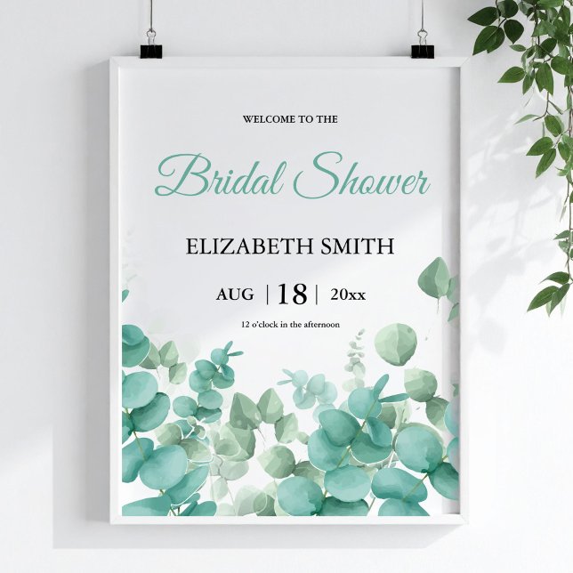 Grönska Eukalyptus Elegant Bröllopsdusch Poster (Greenery Eucalyptus Elegant Bridal Shower Poster)
