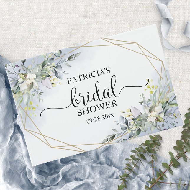 Grönska Eukalyptus Geometrisk Bröllopsdusch Gästböcker (Skapare uppladdad)