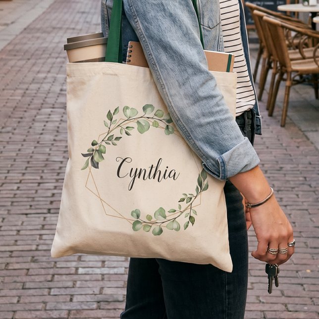 Grönska Eukalyptus Geometrisk Ram Brudtjänsteflick Tygkasse (Skapare uppladdad)