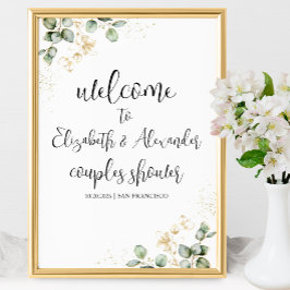 Grönska Eukalyptus Par Bröllopsdusch Välkomstskylt Poster