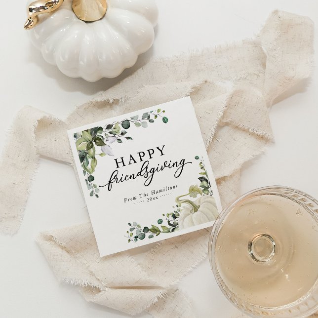 Grönska Eukalyptus Pumpa Vänner Thanksgiving Midda Pappersservett (Skapare uppladdad)