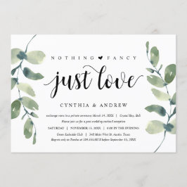 Grönska Eukalyptus, Svart bläck, Bröllop Elopement Inbjudningar
