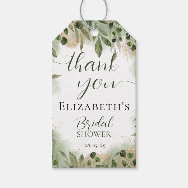 Grönska Grönt Guld Script Kalligrafi Tack Presentetikett (Framsidan)