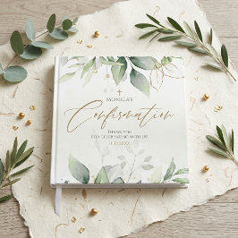 Grönska Guld Akvarell Konfirmation Fyrkant Gästböcker