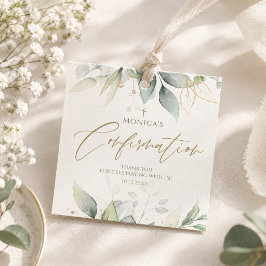 Grönska Guld Akvarell Konfirmation Kvadrat Gåvor Etiketter