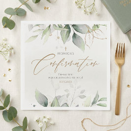 Grönska Guld Akvarell Konfirmation Pappersservett