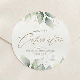 Grönska Guld Akvarell Konfirmation Runt Klistermärke