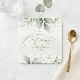 Grönska Guld Akvarell Konfirmation Underlägg Papper Kvadrat