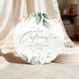 Grönska Guld Akvarell Konfirmation Underlägg Papper Rund