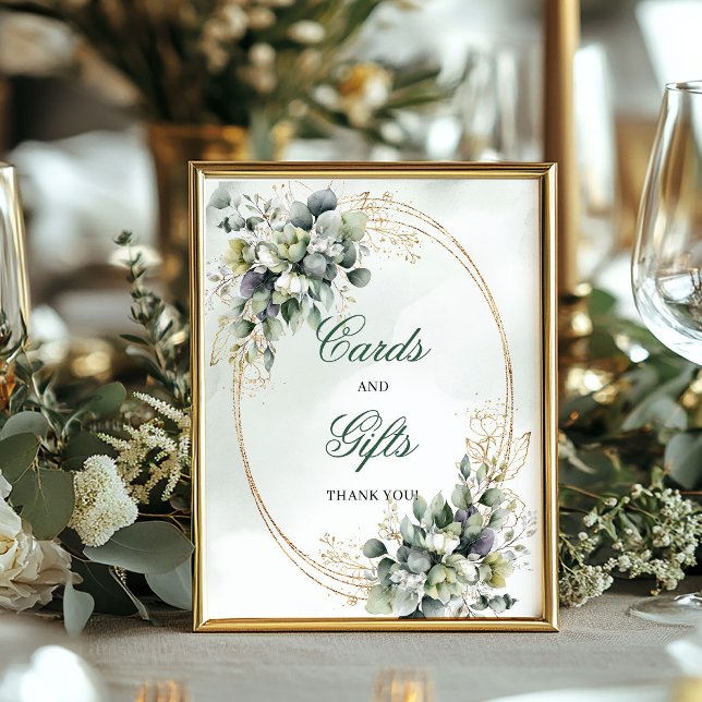 Grönska Guld Akvarell Kort Och Gåvor Skylt (Greenery Gold Watercolor Cards And Gifts Sign)