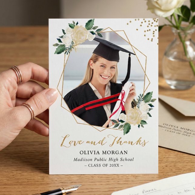 Grönska Guld Blommig Examen Foto Tack Inbjudningar (Skapare uppladdad)