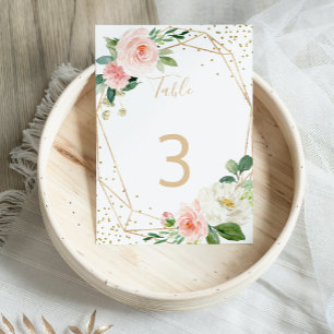Grönska & Guld Geometrisk Elegant Blommig Bröllop Bordsnummer