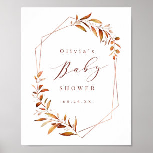 Grönska Guld Geometrisk Rustik Bebis Baddningsfest Poster