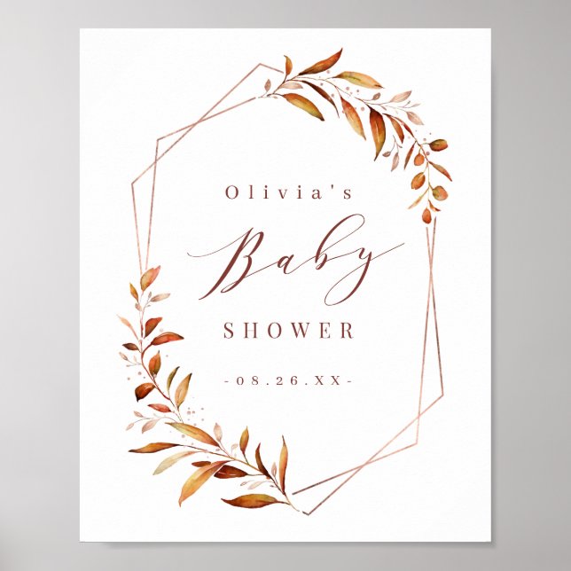 Grönska Guld Geometrisk Rustik Bebis Baddningsfest Poster (Framsidan)