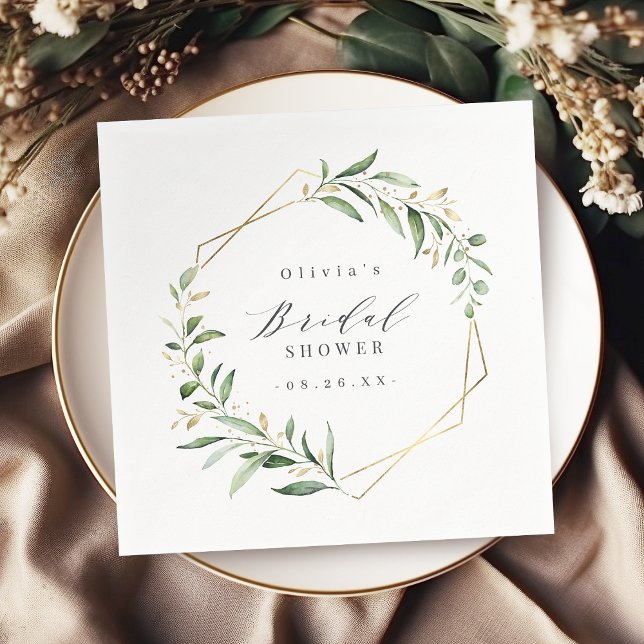 Grönska Guld Geometrisk Rustik Bröllopsdusch Pappersservett (Greenery Gold Geometric Rustic Bridal Shower Napkins)
