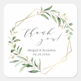 Grönska Guld Geometrisk Tack Bröllop Fyrkantigt Klistermärke