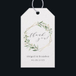 Grönska Guld Geometrisk Tack Rustik Bröllop Presentetikett<br><div class="desc">Rustik vattenfärg botanisk lövverk grönska design med falska guld folie blad och geometrisk ram,  och trendig tack skrift,  enkel och elegant,  bra för sommar rustic bröllop,  vår botanisk trädgård bröllop. 
Se alla matchande delar i samlingen</div>