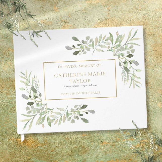 Grönska I Kärleksfull Minne Minnesgudstjänst Gästböcker (Greenery In Loving Memory Memorial Funeral Guest Book)