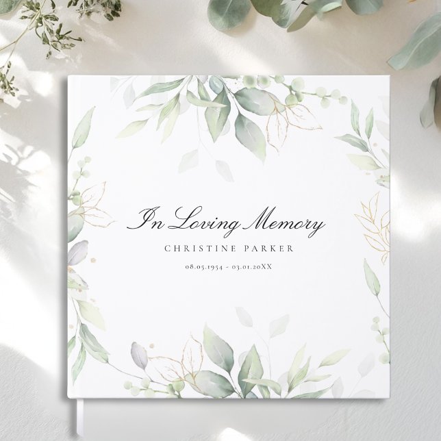 Grönska "In Memoriam"  Begravning Gästböcker (Greenery "In Loving Memory" Funeral Guest Book)