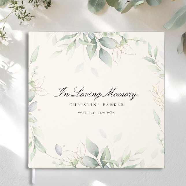 Grönska "In Memoriam"  Beige Begravning Gästböcker (Greenery "In Loving Memory" Beige Funeral Guest Book)
