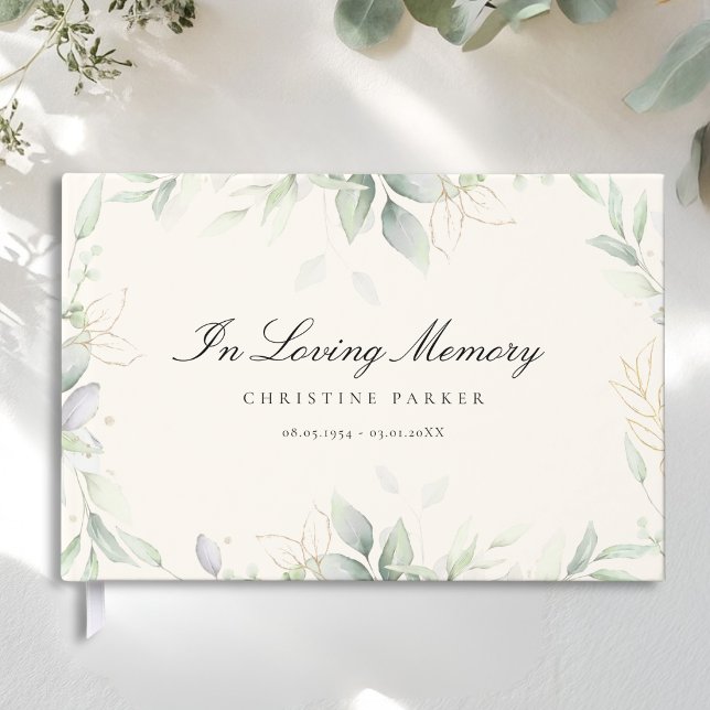 Grönska "In Memoriam"  Beige Begravning Gästböcker (Greenery "In Loving Memory" Beige Funeral Guest Book)