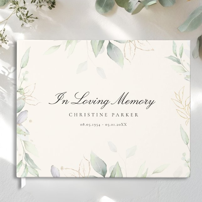 Grönska "In Memoriam" Beige Begravning Gästböcker (Greenery "In Loving Memory" Beige Funeral Guest Book)