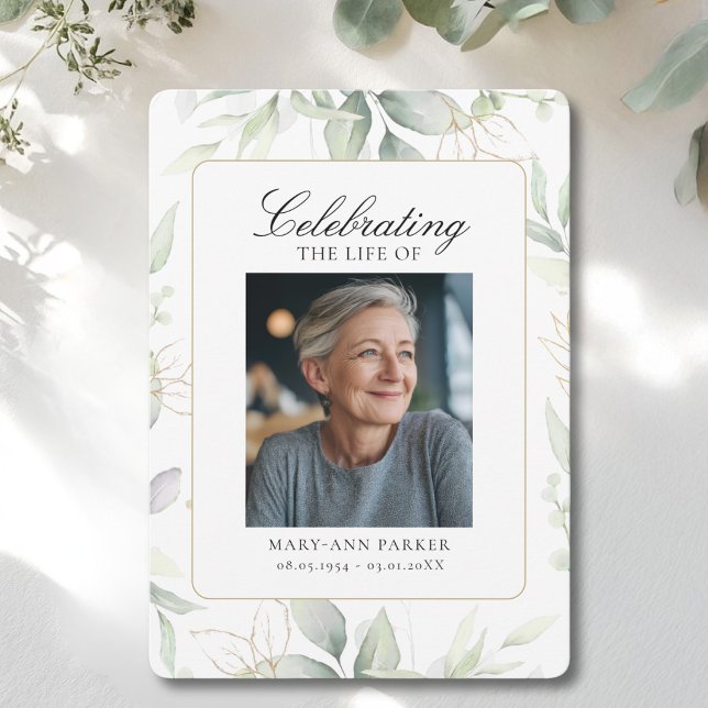 Grönska "Livets firande" Foto Begravning Inbjudningar (Greenery After Funeral Memorial Sympathy Photo Thank You Card)