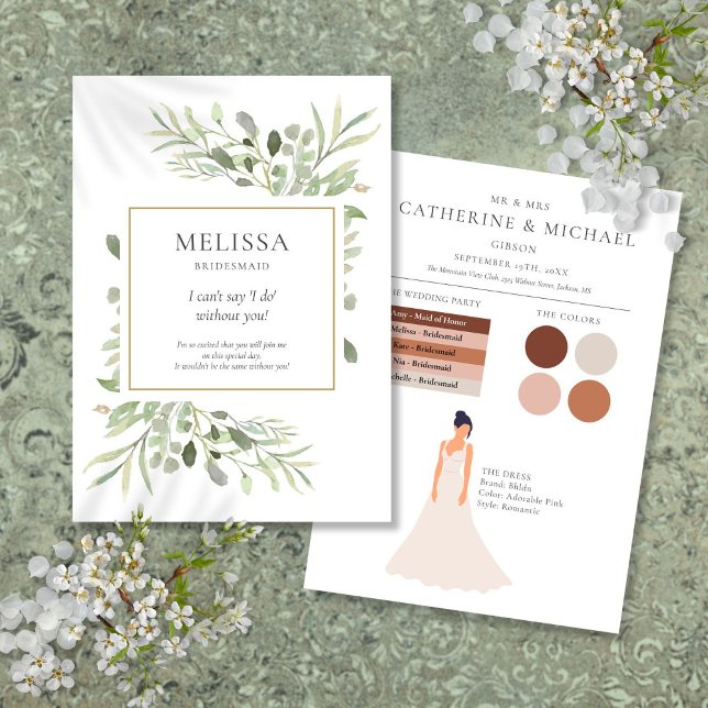 Grönska Löv Brudtärna Bröllops Info Kort (Greenery Foliage Bridesmaid Wedding Info Card)