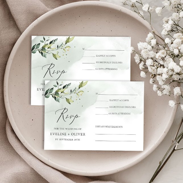 Grönska löv eukalyptusblad boho bröllop OSA kort (Make responding to your wedding effortless with this Editable Watercolor Boho Eucalyptus Greenery Go)
