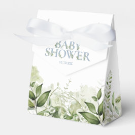 Grönska lövverk dammig blå baby shower presentförp presentaskar