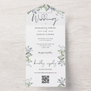Grönska lövverk elegant script QR-kod bröllop